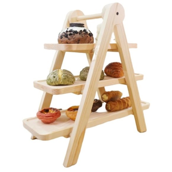 3-Tier Pine Wood Fruit & Vegetable Stand w/ Removable Serving Platters - Picture 3 of 10